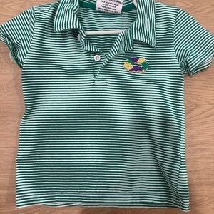 Jelly Beans Mardi Gras Green and White Striped Polo Shirt
